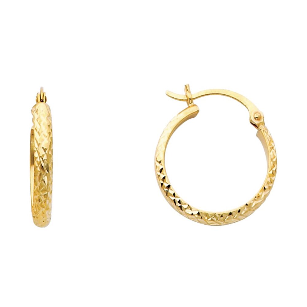 14KT Gold DC Hollow Round Tube Hoop Earrings 20mm